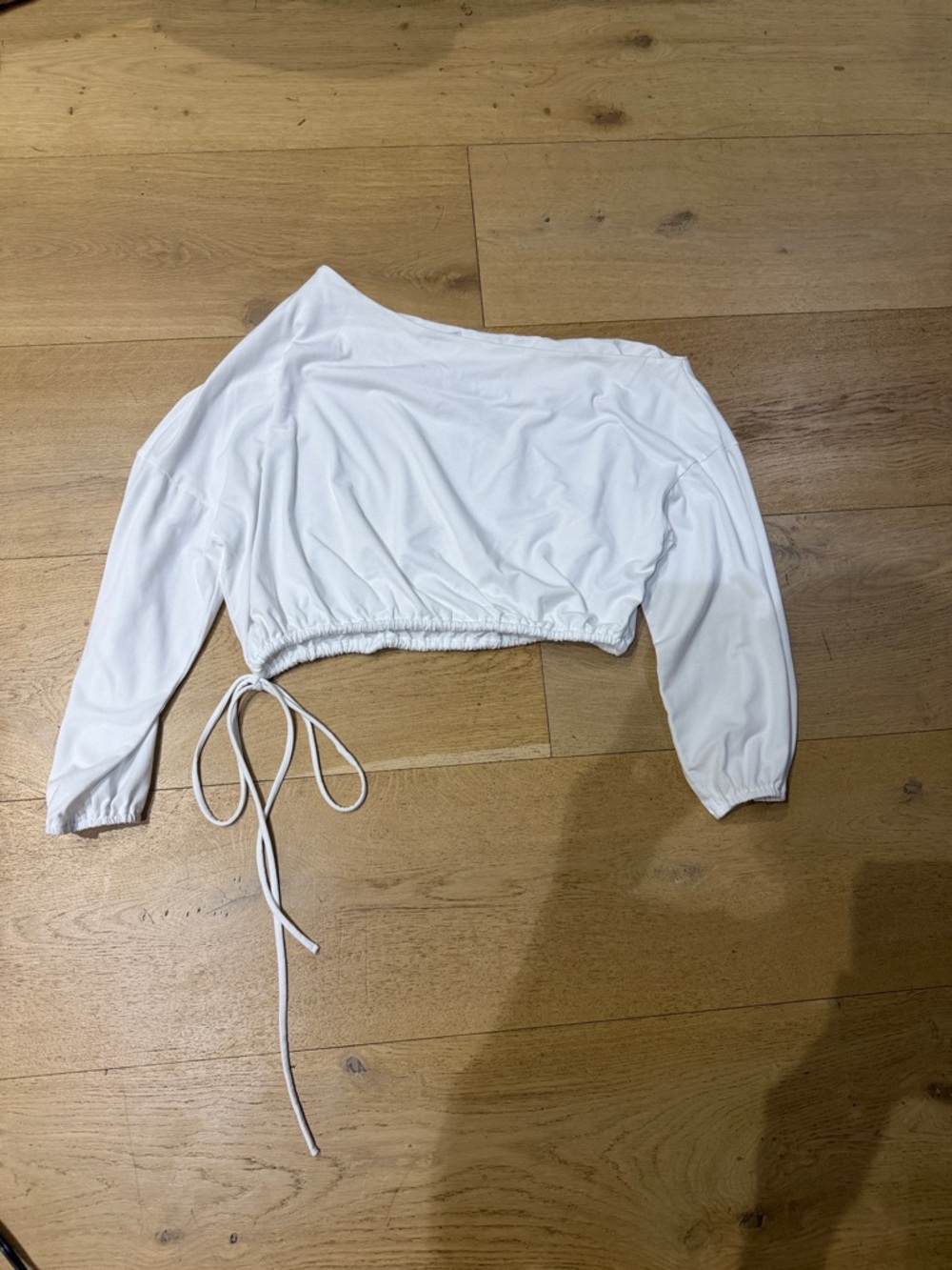 Serra White One-Shoulder Drawstring Crop Top
